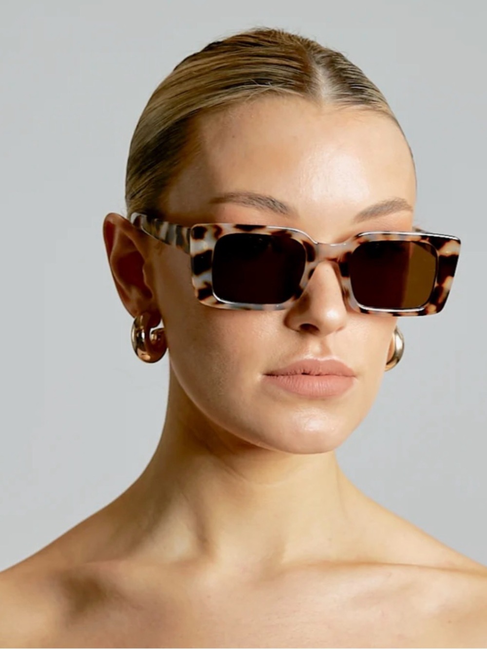 Tortoiseshell Rectangular Sunglasses - Brown Lenses